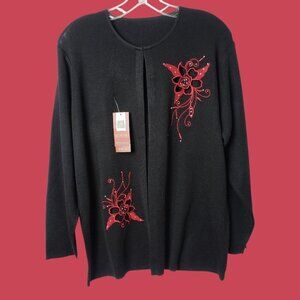 Jindini Collection Cardigan With Red Embroidered Floral Design  Large